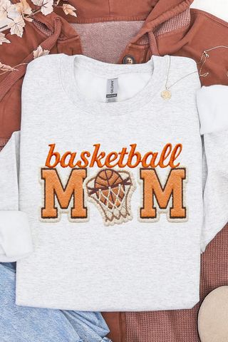 Basketball Mom Faux Embroidery Sweatshirt