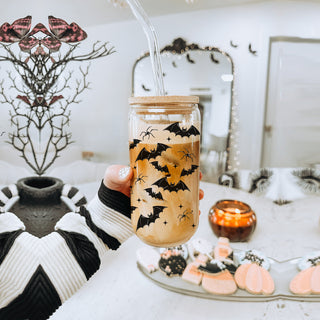 spooky season tumbler
dark aesthetic glass cup
halloween coffee vessel