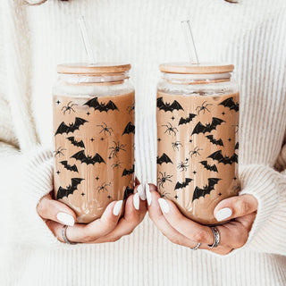 durable spooky season cup
high end halloween glass
elegant spooky tumbler
quality halloween drinkware
designer bat spider glass