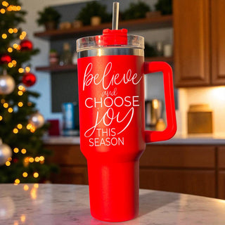 40oz holiday tumbler with lid - believe and choose joy Christmas drinkware
Christmas red tumbler 40oz - believe and choose joy seasonal gift
Christmas gift tumbler 40oz red - believe and choose joy holiday present