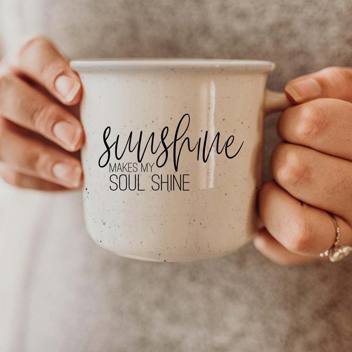 Sunshine makes my soul shine quote gifts, ceramic coffee mugs