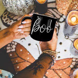 Halloween BOO Mug Perfect for Pumpkin Spice Coffee
BOO Coffee Mug | 14.5oz Black Ceramic Halloween Mug | Ghost Design