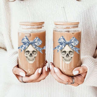 blue pattern coffee tumbler
sophisticated halloween decor
luxury skull drinking set
chinoiserie autumn glass