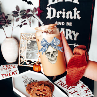 elegant skull drink vessel
designer fall collection glass
blue pattern coffee tumbler