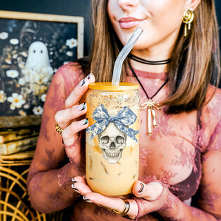 blue white halloween tumbler
sophisticated skull drinkware
luxury fall coffee glass