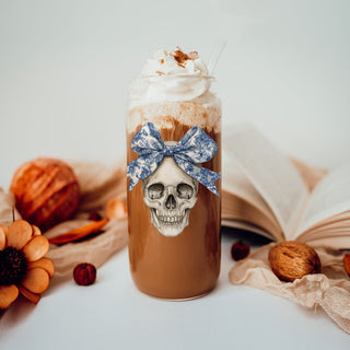 designer halloween drinkware
luxury halloween glass collection
chinoiserie bow drinking vessel
elegant skull coffee tumbler