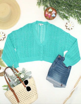 IN STOCK Callie Cropped Cardigan - Aqua