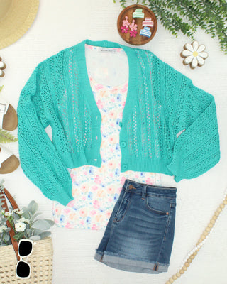 IN STOCK Callie Cropped Cardigan - Aqua