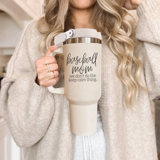 baseball mom life cup
sports parent humor tumbler
baseball season mom gift
double handle insulated cup