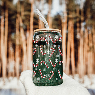 Christmas glass cup 17oz with bamboo lid - Holiday coffee tumbler with glass straw - Candy cane snowflake design
Holiday glass tumbler 17oz - Christmas coffee cup with bamboo lid glass straw - Festive kitchen gifts