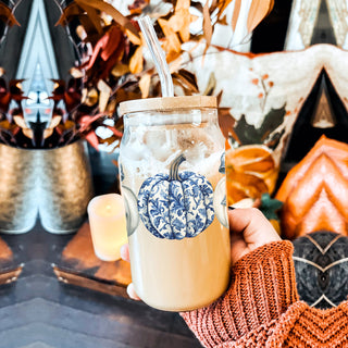 chinoiserie coffee station
fall home decor tumbler
blue white autumn glass
sophisticated fall set