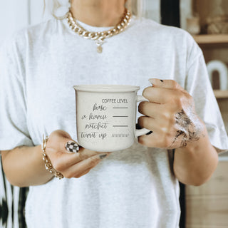 Premium ceramic mug with coffee mood meter