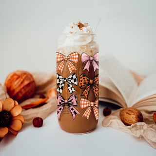 Pink fall aesthetic glass cup
Orange autumn bow drinkware