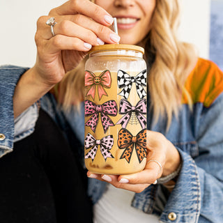 Designer bow fall drinkware
Romantic autumn pattern glass
Soft aesthetic bow tumbler