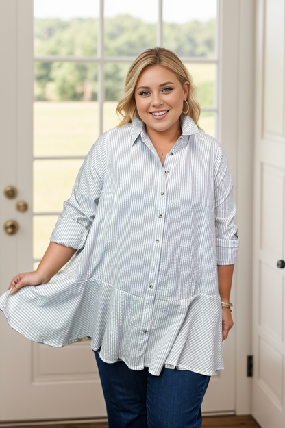 Ruffled in Stripes - Button Down Tunic