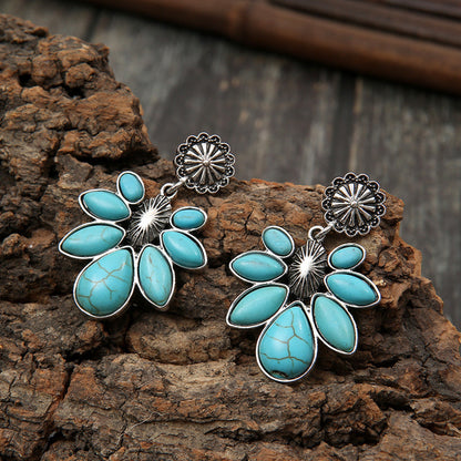 Boho Turquoise Flower Drop Earrings