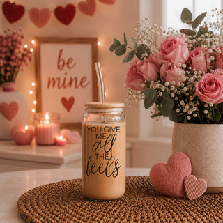 Valentine's Day 20oz glass cup, You Give Me All the Feels with bamboo lid.
Funny Valentine’s Day glass cup, You Give Me All the Feels, bamboo lid, 20oz.
20oz You Give Me All the Feels glass cup with bamboo lid, great Galentine’s gift.