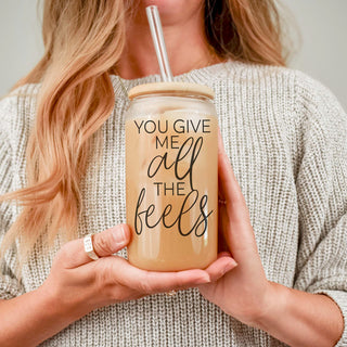 20oz glass cup with bamboo lid, You Give Me All the Feels for Valentine's Day.
Funny 20oz glass cup with bamboo lid, You Give Me All the Feels gift.
You Give Me All the Feels glass cup with bamboo lid, perfect Valentine’s gift.