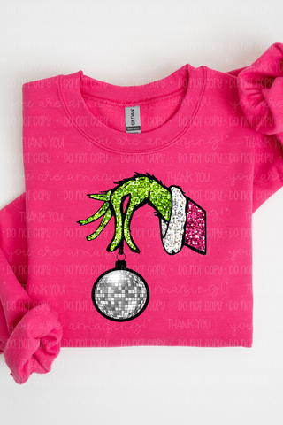 Festive Hand Faux Disco Ornament Sweatshirt