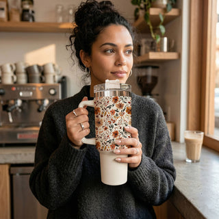 stylish floral handled tumbler
cute floral road trip tumbler
fall inspired flower tumbler
neutral aesthetic botanical cup
autumn coffee station tumbler
cute fall floral water tumbler
warm boho autumn tumbler
cozy neutral aesthetic cup
fall flower market tumbler
cute trendy floral cup