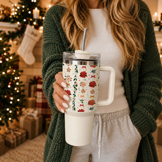 holiday hostess floral tumbler
feminine holiday gift for women
cute Christmas tumbler for women
pretty Christmas tumbler with flowers
elegant floral Christmas tumbler
vintage inspired floral Christmas tumbler
vintage botanical holiday drinkware
retro floral Christmas tumbler
nostalgic floral Christmas cup
classic floral holiday tumbler
traditional Christmas floral tumbler
red poinsettia Christmas tumbler
pink poinsettia holiday tumbler
Christmas poinsettia drinkware
poinsettia holiday cup with handle