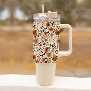 cozy farmhouse autumn tumbler
cute floral tumbler for commuters
fall inspired botanical tumbler
floral cup aesthetic for moms
neutral autumn bouquet cup
cute flower travel mug fall
autumn garden tumbler aesthetic
cozy neutral floral water cup
large handled floral coffee tumbler