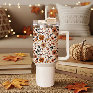 autumn inspired floral drinkware
fall bouquet tumbler for women
warm autumn aesthetic cup
cute floral tumbler for cozy season
neutral botanical coffee tumbler
cozy floral tumbler for road trips
cute floral tumbler aesthetic gift