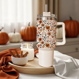 fall garden party tumbler
neutral earthy coffee tumbler
autumn bloom insulated tumbler
stylish floral tumbler for women
cozy pumpkin spice coffee tumbler
cute boho floral hydration cup