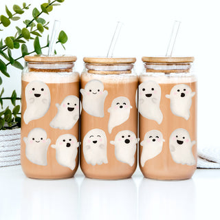 halloween coffee tumbler
cute spooky drinkware set
ghost squad glass tumbler
halloween party drink glass