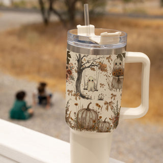 cute halloween tumbler for women
neutral spooky season cup
ghost tumbler for iced coffee
cozy halloween drinkware
pumpkin patch ghost tumbler
cute ghost travel mug
neutral spooky tumbler aesthetic
ghost tumbler with soft fall florals
neutral halloween cup with handle and straw