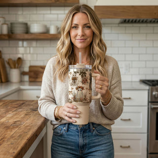 Cottagecore autumn tumbler with sunflowers and ghosts
Floral ghost Halloween design with boho fall vibes
Bohemian chic fall tumbler with pumpkin and flower accents
cute spooky aesthetic travel mug
neutral cottagecore halloween drinkware
ghost tumbler for fall aesthetic lovers
cozy neutral halloween hydration tumbler