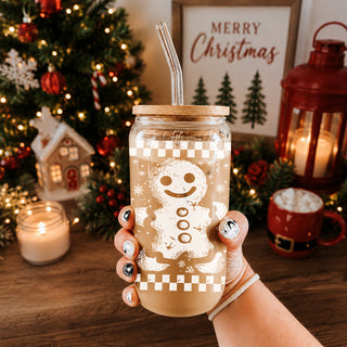 Holiday coffee accessory – 17oz glass tumbler for Christmas kitchen or coffee bar
Vintage Christmas gifts for coffee lovers glass tumbler 17oz - Retro gingerbread holiday drinkware bamboo lid glass straw
Holiday coffee gifts retro glass cup 17oz - Vintage Christmas gingerbread checkered kitchen accessories bamboo lid straw