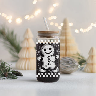 Festive coffee bar gift – retro checkered gingerbread glass tumbler for hot drinks
Unique holiday coffee cup – retro Christmas glass tumbler gift for kitchen or office
Teacher Christmas gifts retro gingerbread glass tumbler 17oz - Holiday coffee cup bamboo lid appreciation
