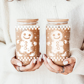 Christmas stocking stuffers retro gingerbread tumbler 17oz - Holiday glass cup bamboo lid gift
Secret Santa gifts vintage gingerbread glass tumbler 17oz - Christmas coffee cup bamboo lid under $25
