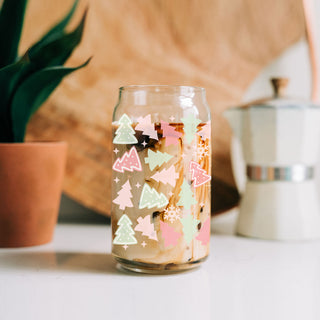 funny Christmas tumbler for women
colorful Christmas tree glass tumbler
pastel Christmas tree coffee cup
whimsical Christmas glass tumbler