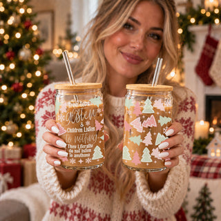 17oz Christmas glass tumbler with bamboo lid
Christmas glass can cup with funny quote
funny Christmas iced coffee cup for moms
parenting humor Christmas tumbler