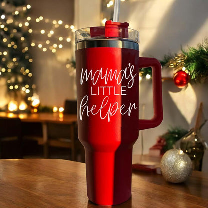 Red and Green 40 oz Travel mugs with lid and straw.  
Funny Large tumblers for parents. 
Funny gift to give my mom this Christmas