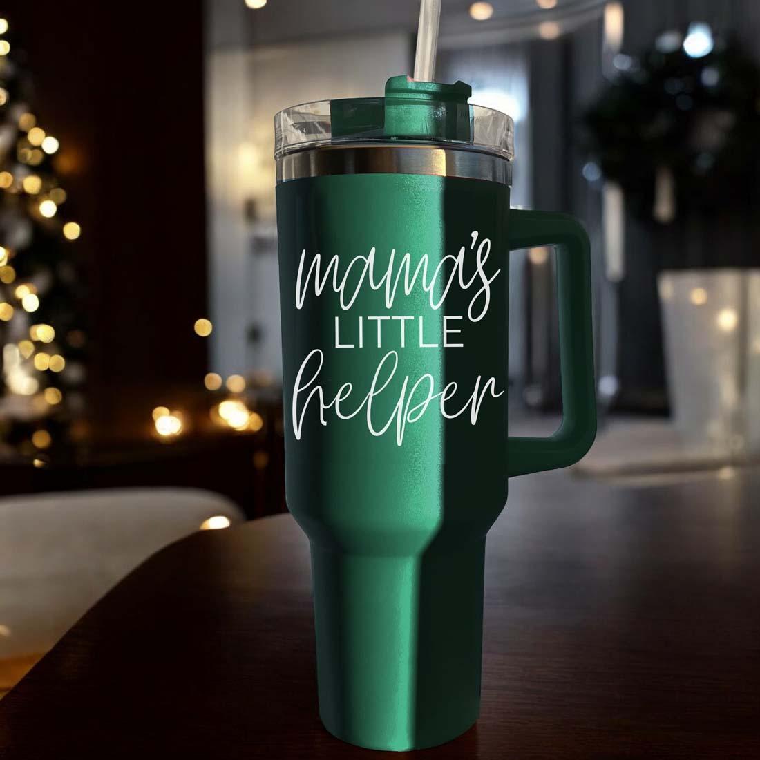 Christmas Tumblers that are green 40 oz with straw and lid.  Funny Christmas Travel mugs for moms