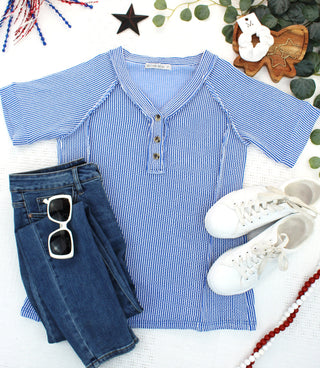 IN STOCK Juliette Button Top - Blue