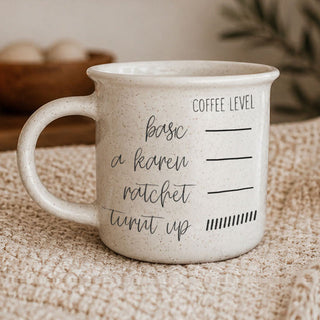 Coffee level measurement ceramic mug with funny mood scale