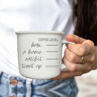 Karen warning level coffee measurement mug