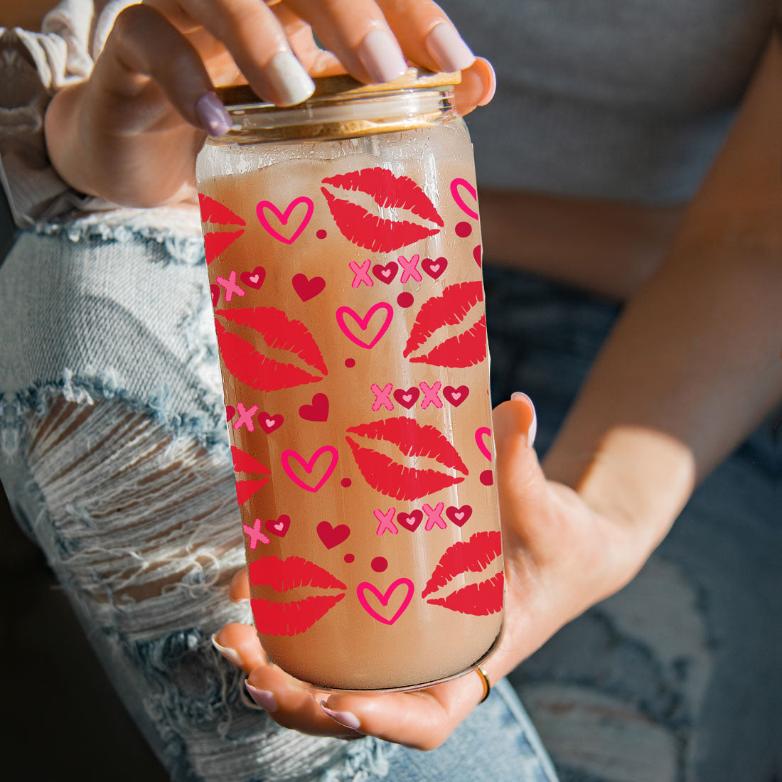 Unique Valentine’s Day 20oz glass cups with red lips and heart graphics.
Fun and flirty 20oz glass cups featuring red lips and XOXO for her.
20oz glass tumblers with red lips, hearts, and XOXO for a chic Valentine’s gift.