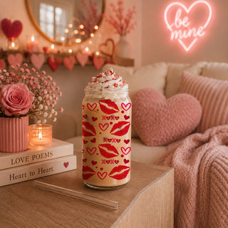 Fun and stylish 20oz glass tumblers with XOXO, red lips, and hearts for wholesale. Chic wholesale 20oz glass cups with red lips, hearts, and XOXO graphics.
Modern 20oz glass cups with XOXO, red lips, and hearts for a trendy touch.
Flirty 20oz glass cups with pink XOXO, red lips, and hearts for her.