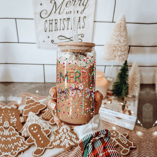 Christmas kitchen decor glass cup 17oz - Merry sequin glitter holiday tumbler with straw - Coquette bow sparkly drinkware
Christmas morning coffee Merry glass tumbler 17oz - Sequin coquette bow holiday drinkware bamboo lid straw