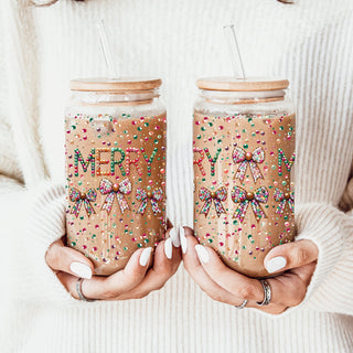 Christmas gifts under $20 Merry sequin glass tumbler
Holiday coquette bow coffee cup bamboo lid straw
Secret Santa gifts sparkly Merry glass cup 17oz - Christmas sequin coquette bow coffee tumbler bamboo lid"