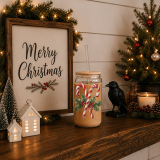 Cute Christmas drinkware candy cane holly glass tumbler 17oz - Holiday traditional coffee cup bamboo lid
Christmas gift tumbler - festive candy cane holiday glass with straw
Candy cane Christmas tumbler - reusable glass coffee and tea holiday cup