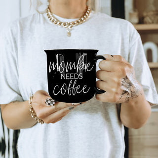 Funny Mom Coffee Mug Black Ceramic Double-Sided Mombie Design
14.5oz Black Ceramic Mom Mug Mombie Needs Coffee