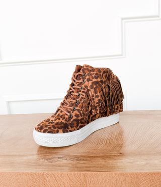 Nick Fringe Sneaker Wedge in Leopard