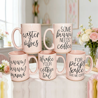 Light Pink Pastel mugs for spring home decorating, spring coffee bar color products
