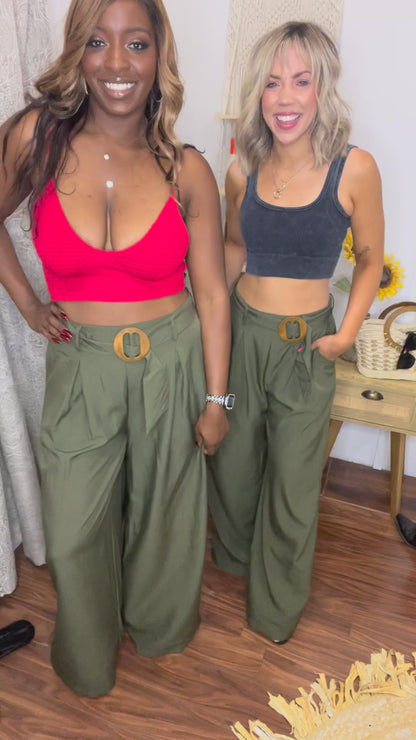 Olive You - Belted Wide Leg Pants